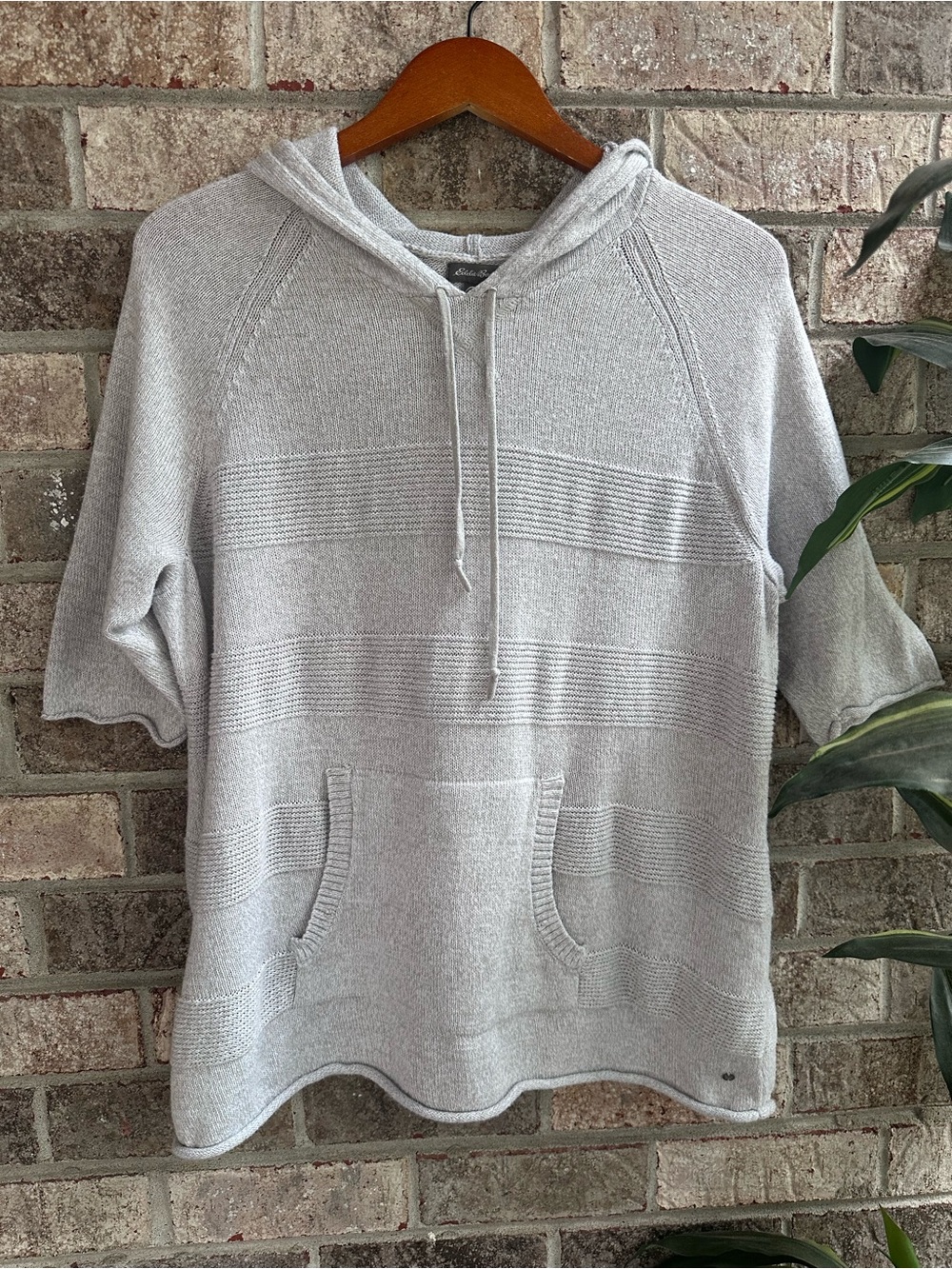Eddie Bauer Womens lightweight Gray Hooded Cotton Knit Short Sleeve Sweater 2XL